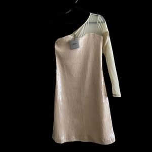 ASOS Nude Blush Illusion Effect Assymetric One Shoulder Sequin Dress